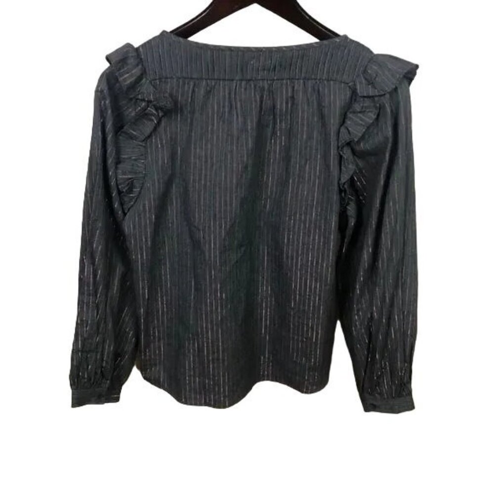 Rebecca Taylor Gray Lurex Ruffle Peasant Long Sleeve Blouse - Picture 5 of 5